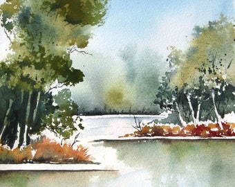 Cottonwood Bend - Original Watercolor Painting