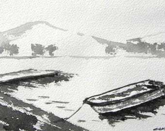 Morning On The Lake - Original Ink Painting