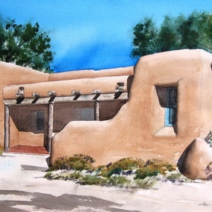 Pueblo Style Adobe - Original watercolor painting
