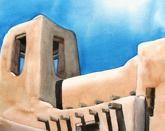 Pueblo Revival 1917 - Original watercolor painting