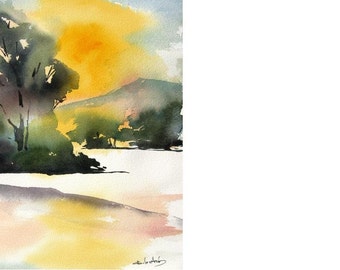 Cottonwood Sunset - Original Watercolor Painting