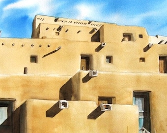 Taos Pueblo - original watercolor painting