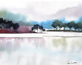 Autumn Lake II - Original Watercolor Painting