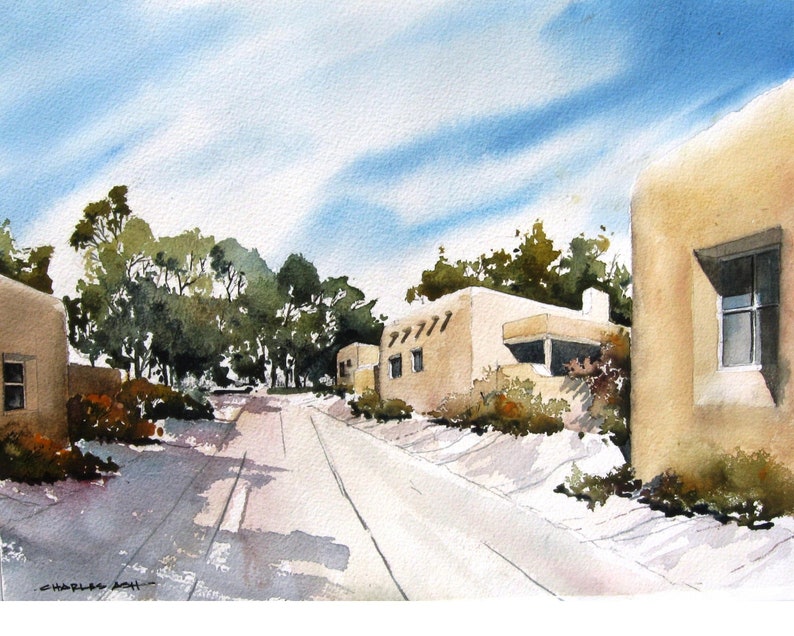 Adobe Neighborhood Original Watercolor Painting Etsy
