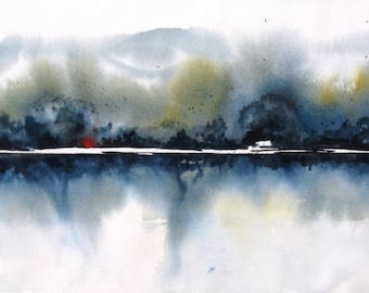 湖畔の朝 - 12インチ x 7インチのオリジナルインク画 - Etsy 日本