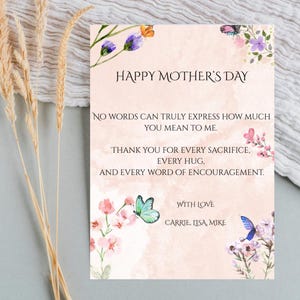 Cartão de Dia das Mães editável para impressão – Download instantâneo – Design floral – Modelo Canva – Cartão de felicitações faça você mesmo – Cartão dobrável para a mãe