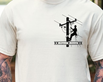 Personalized Lineman Dad Shirt: Comfort Colors Electrician Gift, Custom Dad Shirt With Kids Name, Christmas Gift