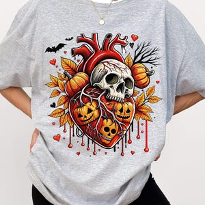 Skulls Shirt, Skeleton Shirt, Gothic Skeleton Head Shirt , Halloween Shirt, Skull T-Shirt, Skull In Heart  Tshirt, heart halloween tee