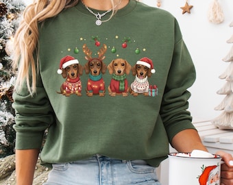 Dachshund Christmas T-Shirt, Cute Sausage Dog Holiday Tee, Funny Wiener Dog Shirt, Festive Pet Lover Gift, Cozy Christmas Outfit for Women
