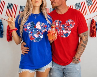 Mickey And Minnie Patriotic USA Matching Tee, Happy 4th of July, Disney Couple Independence Day 2026 Tee, American Freedom, Disneyland USA