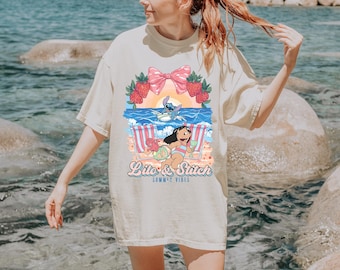 Lilo and Stitch Summer Shirt, Cute Beach Vacation Tee, Tropical Cartoon Shirt, Hawaii Summer Tee, Disney Summer Shirt, Cute Vacation Outfit