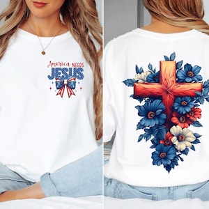 America Needs Jesus Shirt, Christian Patriotic Ribbon T-Shirt, 4th of July Faith Tee, Religious USA Graphic Tee, Jesus Concert Shirt