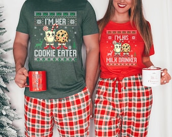 Christmas Couple Shirt, I'm Her Cookie Eater, I'm His Milk Drinker, Christmas Couple Matching Shirt Gift, Christmas Cookie Milk Couple Shirt