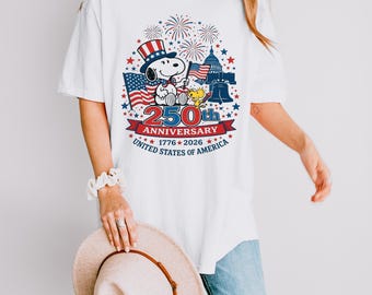 Snoopy 250th Anniversary Shirt, Peanuts Patriotic Tee, USA 250 Shirt 2026, Fourth of July Snoopy Shirt, Independence Day Graphic Tee
