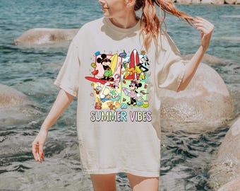 Mickey And Friends Summer Vibes Disney Shirt, Cute Beach Vacation Tee, Tropical Cartoon Summer Shirt, Magical Vacation Shirt, Summer Outfit