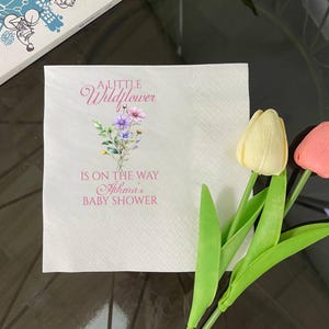 Personalized A Little Wildflower Is On The Way Baby Shower Napkins, Custom Wildflower Baby Shower Napkins, Floral Baby Napkins