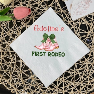 Personalized First Rodeo Western Birthday Cowgirl Napkins, 1St Birthday Cowgirl Napkins, Luncheon Or Dinner Napkins, Custom Birthday Napkins