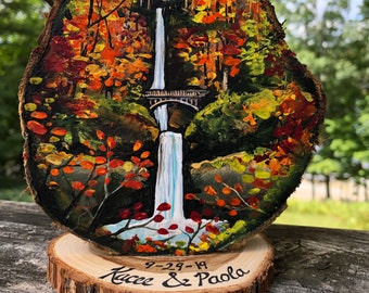 Custom wedding venue, mountain, woods, beach location, destination, landscape wedding cake topper, personalized #2016JL08