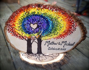 Rustic live edge wood wedding table decoration trees and roots hand painted, personalized! #2016JL0004