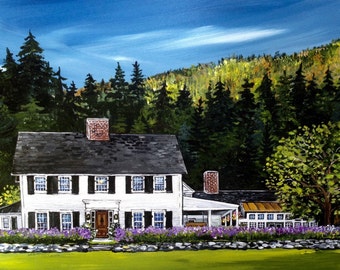 Custom Home Portrait: Original Acrylic Painting on Wood Panel