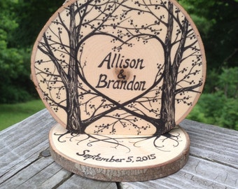 Black Ink on Natural Wood Rustic Wedding Cake Topper