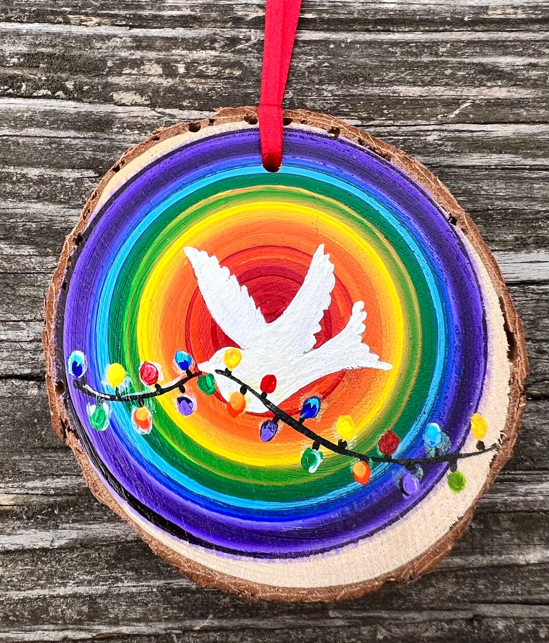 Rainbow Dove of Peace Pride Wood Slice Christmas Ornament Etsy