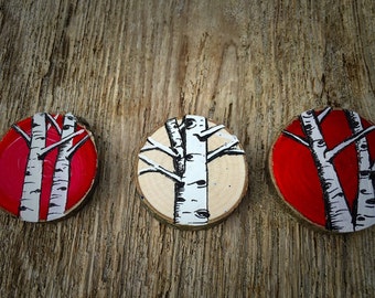 Hand Painted Birch Tree Wood Slice Magnets - Set of 3