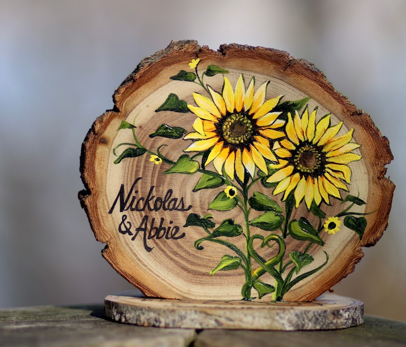 Sunflowers Custom Wedding Cake Topper Rustic Wood Slices Etsy Australia