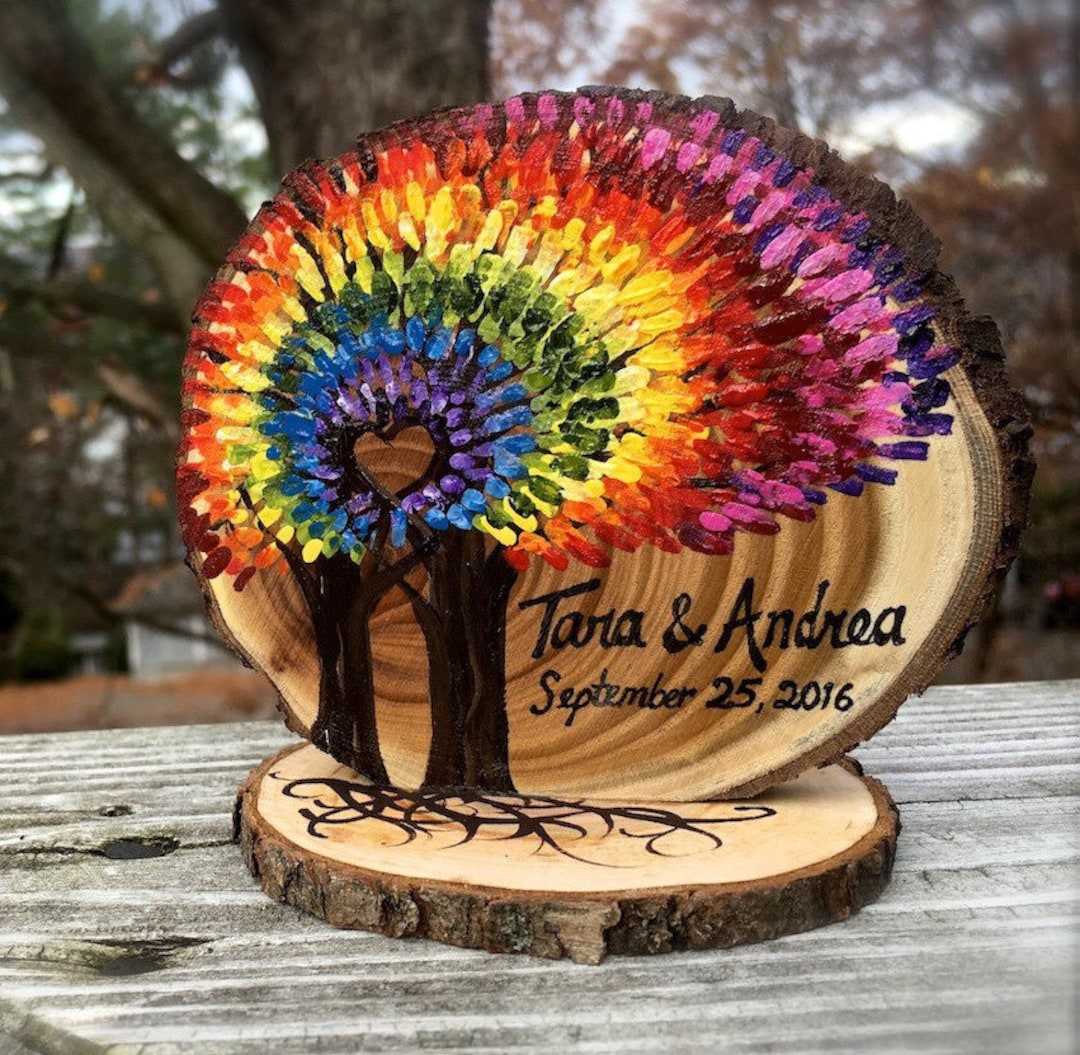 Tie Dye Spiral Rainbow Trees Cake Topper Live Edge Branch Etsy