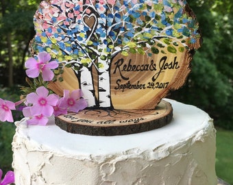 Birch, Aspen Trees Wedding Cake Topper custom wedding colors