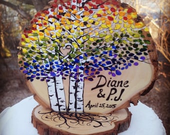 Rainbow Birch Aspen Trees Colorful Wedding Cake Topper #2016JL06