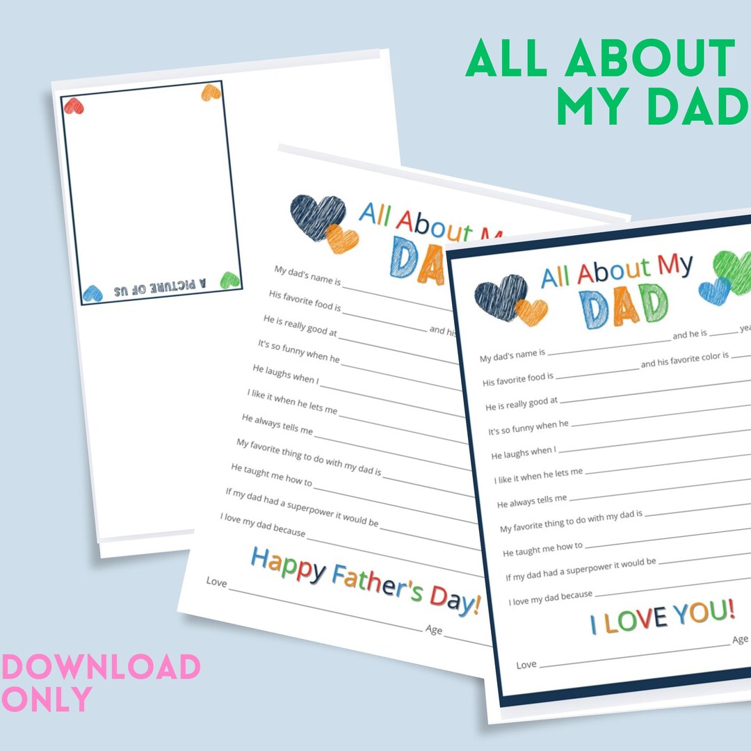 Fathers Day Printable Activity Pack, All About My Dad, Birthday Gift ...