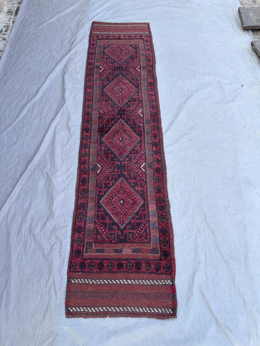 Red Turkish Style Rug Red Handmade Balochi Turkish Style Runner Rug - 1'10x7'10 Wool ...