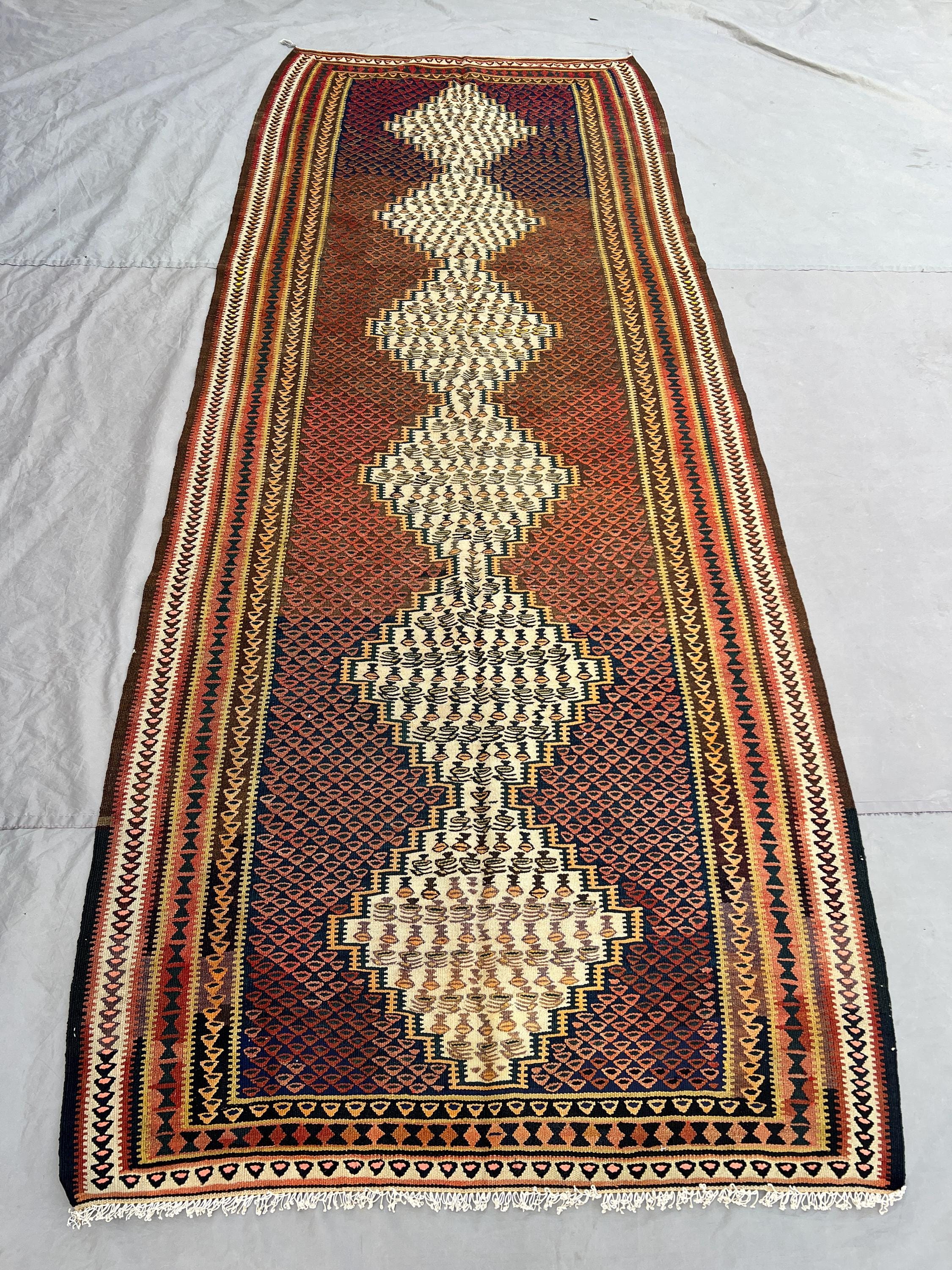 Terracotta Brown 3.10 X 9.10 Ft Antique Kilim, Turkish Kilim