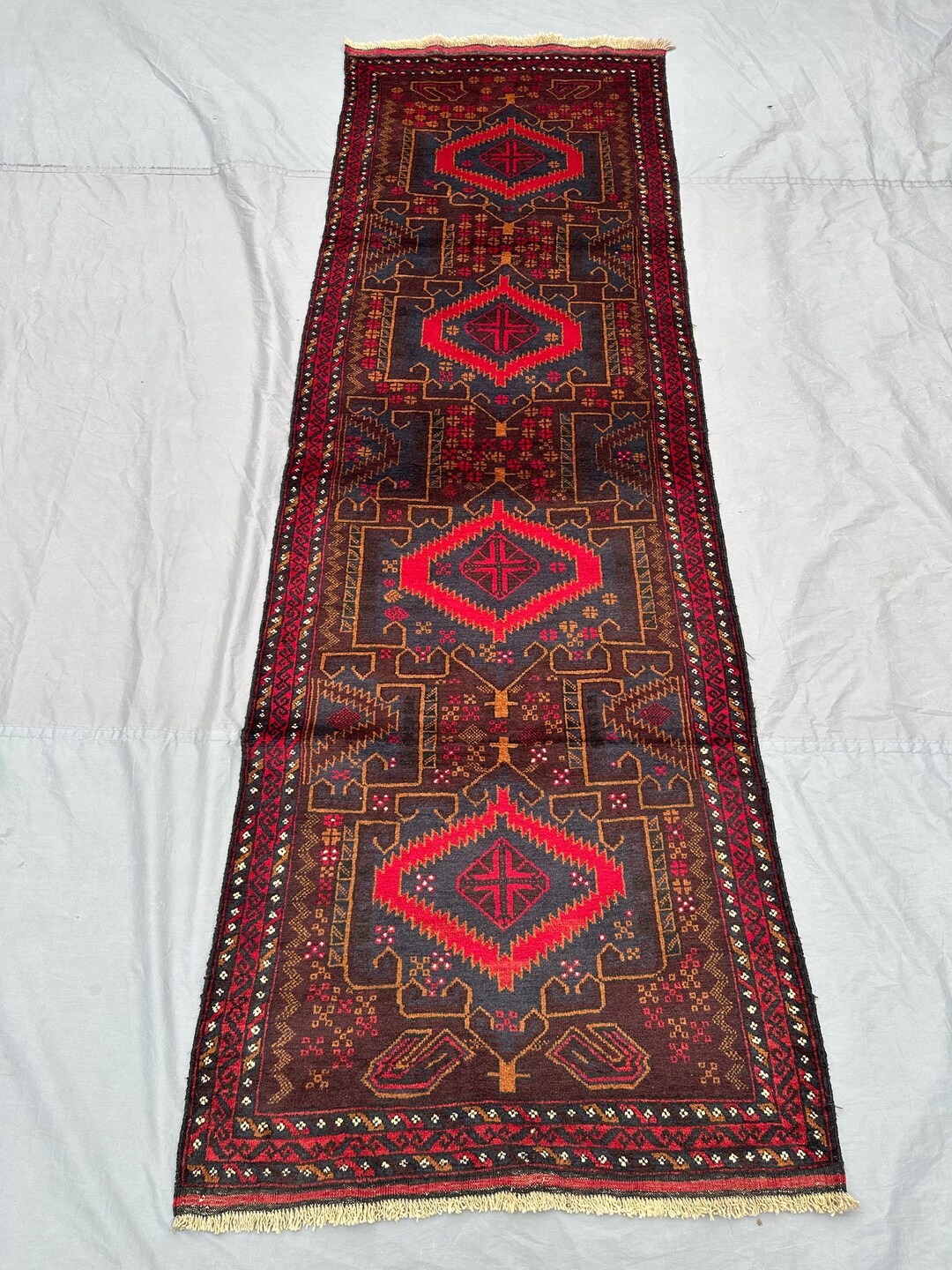 Red 3x8'7ft Tribal Medallion Runner Rug - Hand-knotted Afghan Vintage ...