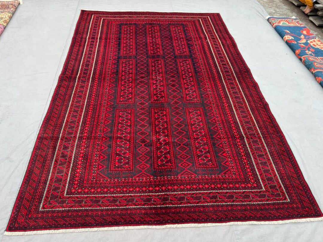 Rare Red Ersari Afghan Rug, 7x11 Large Hand Knotted Tribal Carpet, Deep ...