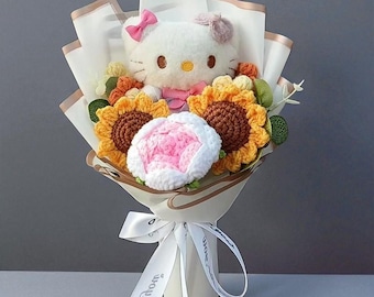 Plush Flower Bouquet, Crochet Rose & Sunflower, Graduation Plush Flower Bouquet, Unique Birthday Gift, Class of 2026, Graduation Keepsake