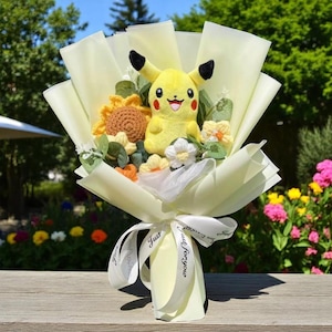 Plush Flower Bouquet, Unique Gift, Perfect Toddler Gift, Colorful Plush Anime Bouquet, Crochet Gift, Trendy Anniversary Gift, Cartoon Heroes