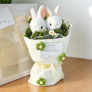 Rabbit Plush Bouquet, Bunny Flower Bouquet, Graduation Gift, Perfect Toddler Gift, Wedding Gift, Anniversary Gift, Handmade Bouquet