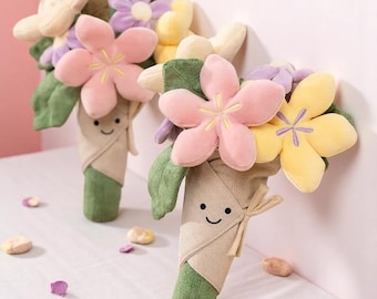 Plush Flower Bouquet, Kawaii Plush Toy, Graduation Gift, Unique Toddler Gift, Interesting Plush Bouquet, Anniversary Gift, Wedding Gift