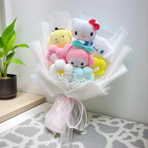 Cartoon Plush Flower Bouquet, Graduation Gift, Kawaii Plush, Cute Kids Gift, Colorful Anime Bouquet, 2025 Trendy Gift, Baby Shower Gift