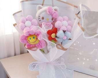 Graduation Plush Flower Bouquet, Colorful Anime-Forever Flowers For Kids, Unique Birthday Gift, Class of 2026 Gift, Graduation Keepsake