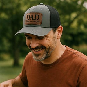 Custom Dad Trucker Cap – Personalized Leather Patch Hat | Father&#39;s Day Gift from Kids | Custom Name Hat for Dad | Grandpa | Papa