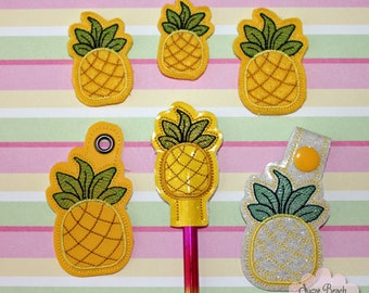 ITH Pineapple Fobs Felties & Pencil Topper Set Design Machine Embroidery * Bonus SVG Cut files included!