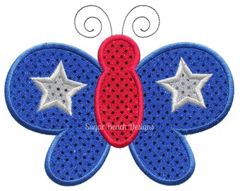 Patriotic Butterfly Star  - Applique Machine Embroidery Design (107)