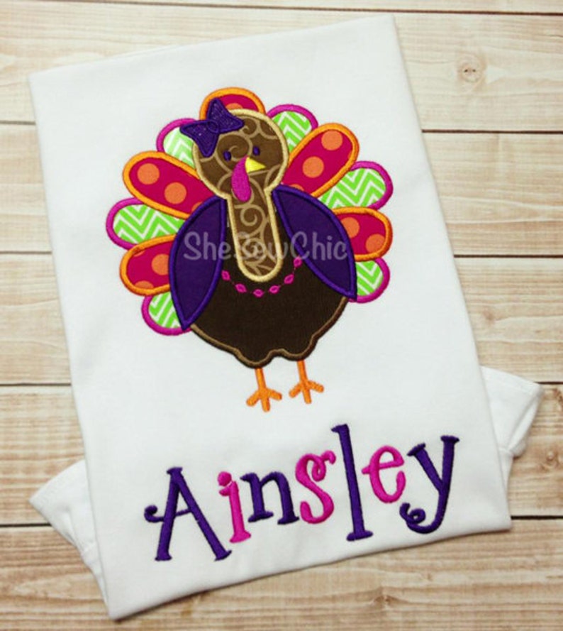 Girly Turkey Perfect for Fall and Thanksgiving Digital Applique Embroidery Design 082 image 3