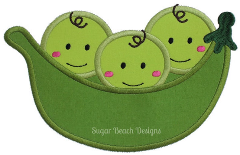 3 Peas in a Pod Machine Applique Embroidery Design 097 Etsy