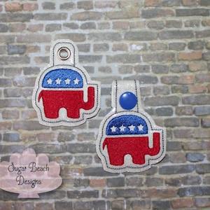 ITH Right Republican Elephant Key Fob Design Machine Embroidery * Bonus SVG Cut file included!