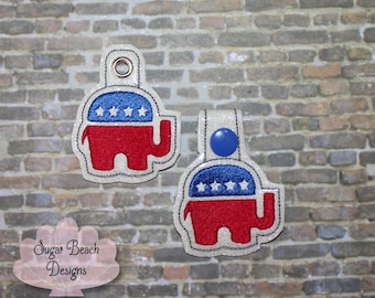 ITH Right Republican Elephant Key Fob Design Machine Embroidery * Bonus SVG Cut file included!