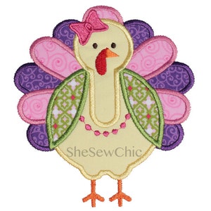 Girly Turkey Perfect for Fall and Thanksgiving Digital Applique Embroidery Design 082 image 1